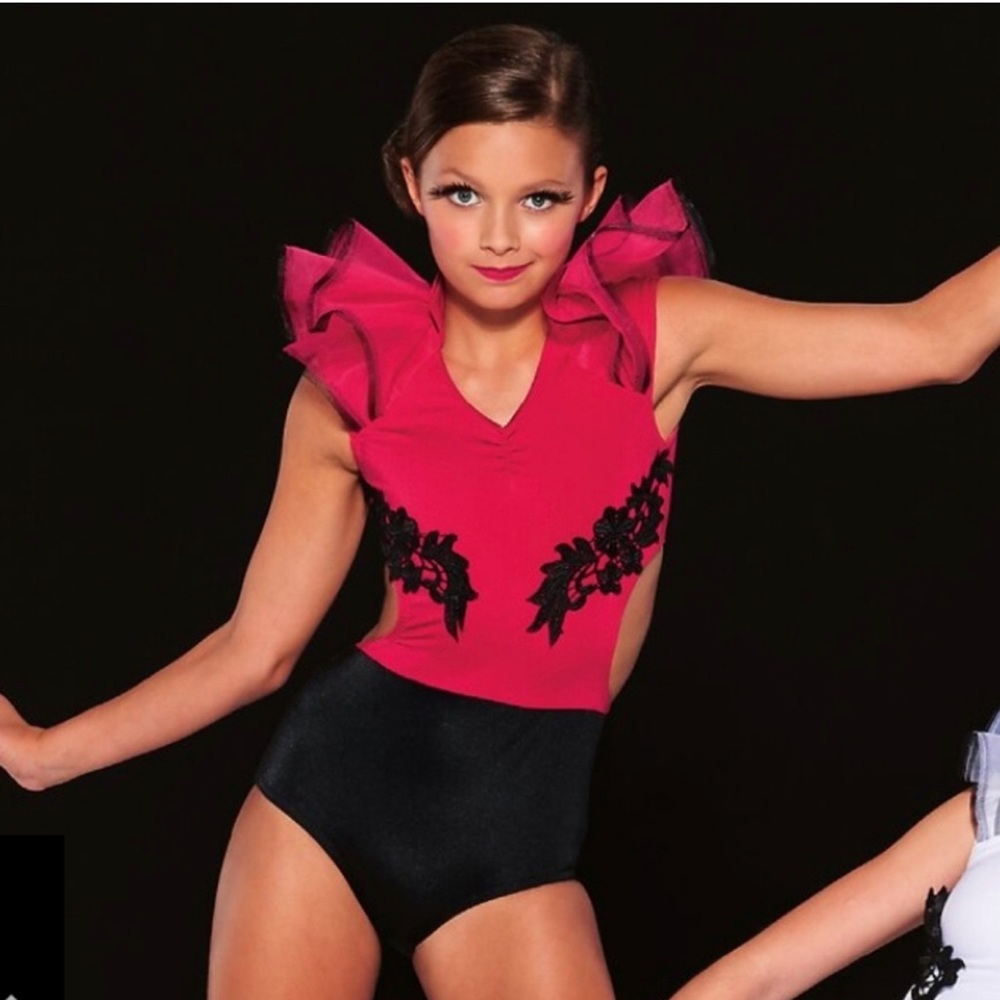 Kelle dance jazz acro costume black and red Fire on Fire 5218 Child LC